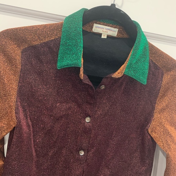 OPENING CEREMONY Glitter Color Block Button Down - Picture 2 of 4